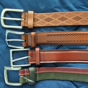 Allen Edmonds Men's Fashion Belts - lot of 4 - tan brown red green - 36/38